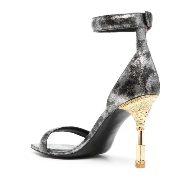   Balmain  Metallic-Effect Leather Sandals Black  Sandale 