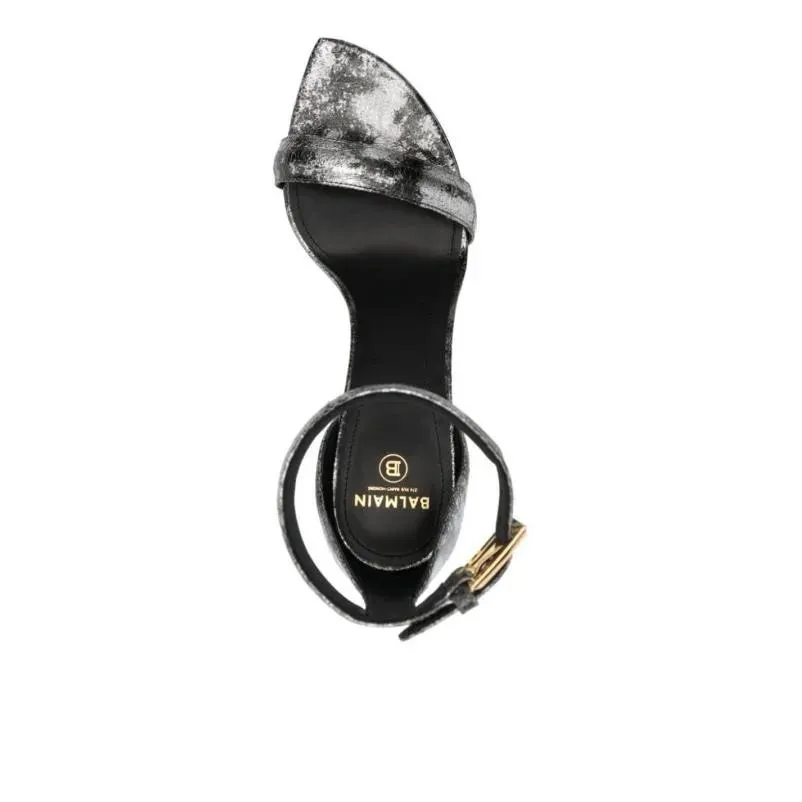   Balmain  Metallic-Effect Leather Sandals Black  Sandale 