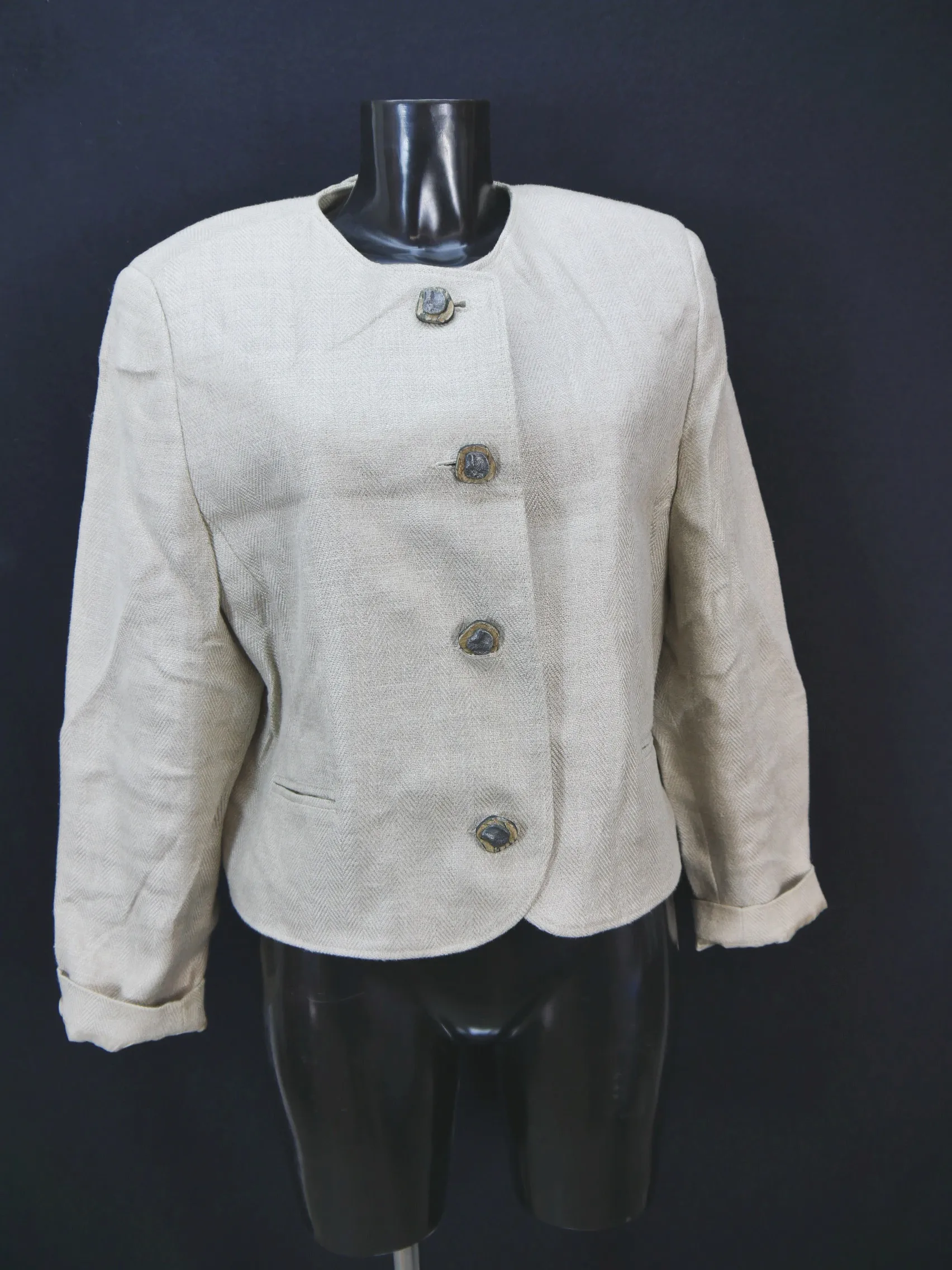 Country Line beige mit Schnürung fabelhafte Damen Leinen Trachtenjacke Gr.42