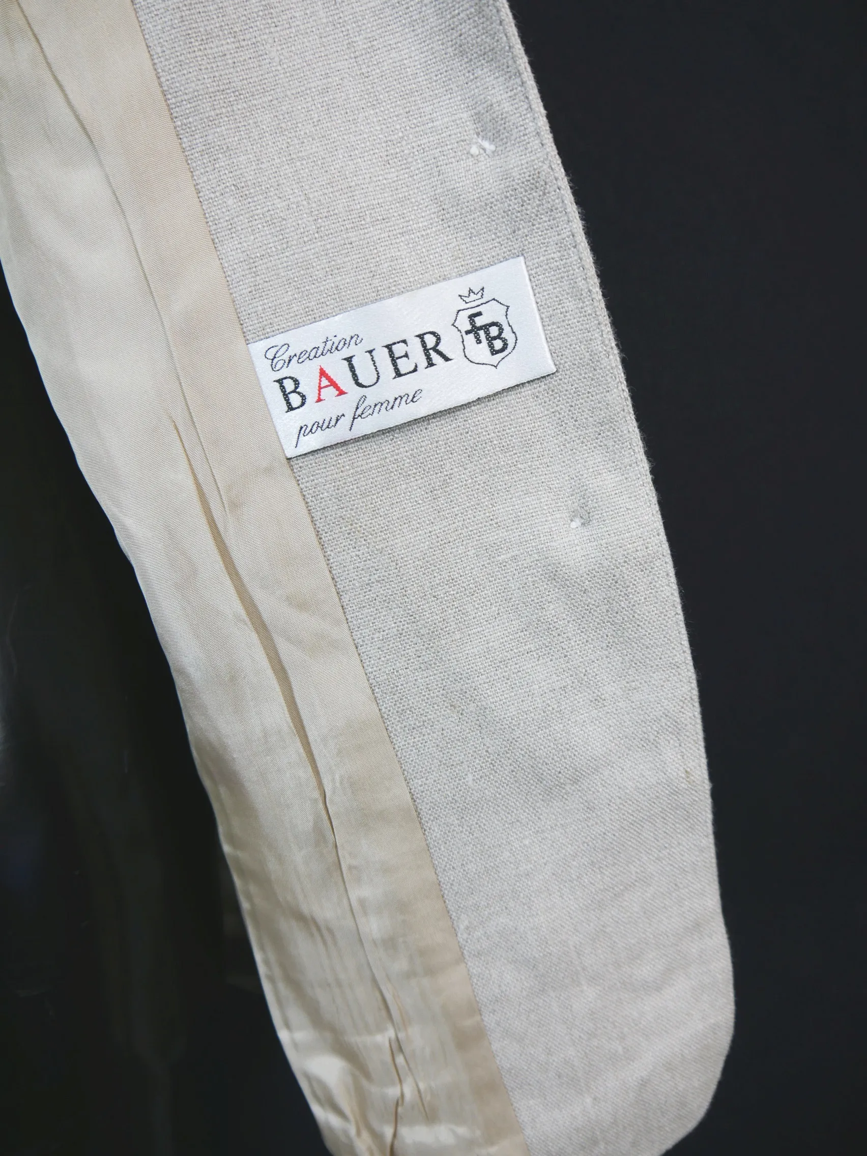 Creation Bauer beige mit Revers großartige Damen Leinen Trachtenjacke Gr.46