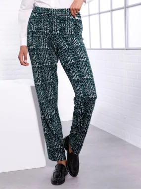 CREATION L PREMIUM Lyocell-Viskose-Strickhose in petrol-schwarz-gemustert