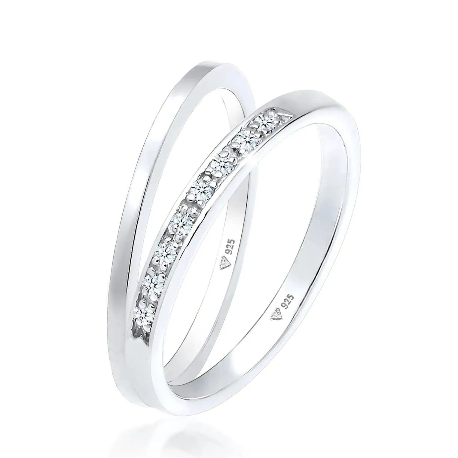   Elli  Ring Basic Memoire Diamant (0.04 ct) 2er Set 925 S silber  Diamantring 
