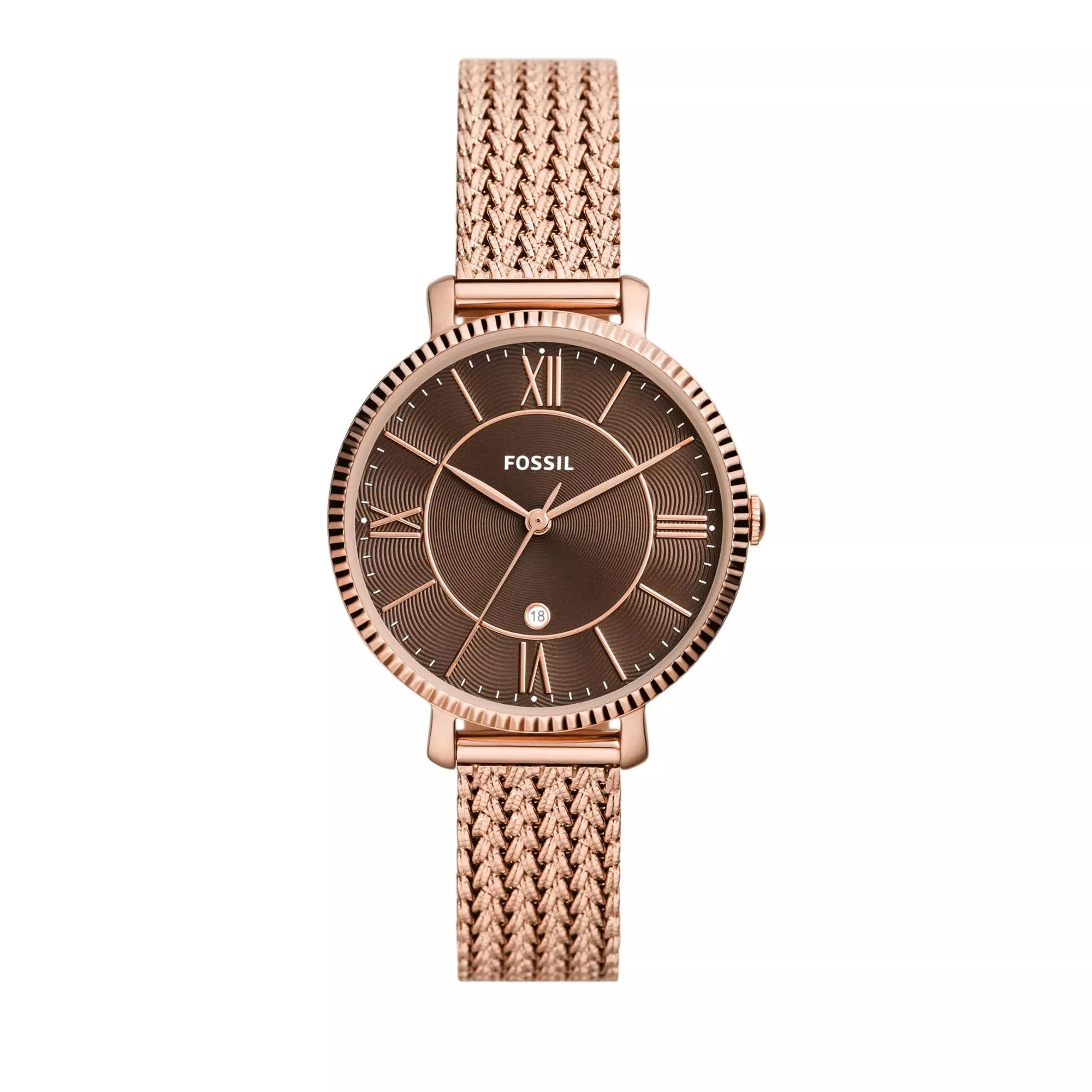   Fossil  Jacqueline Three-Hand Date Stainless Steel Mesh Wa Rose Gold  Quarz-Uhr 