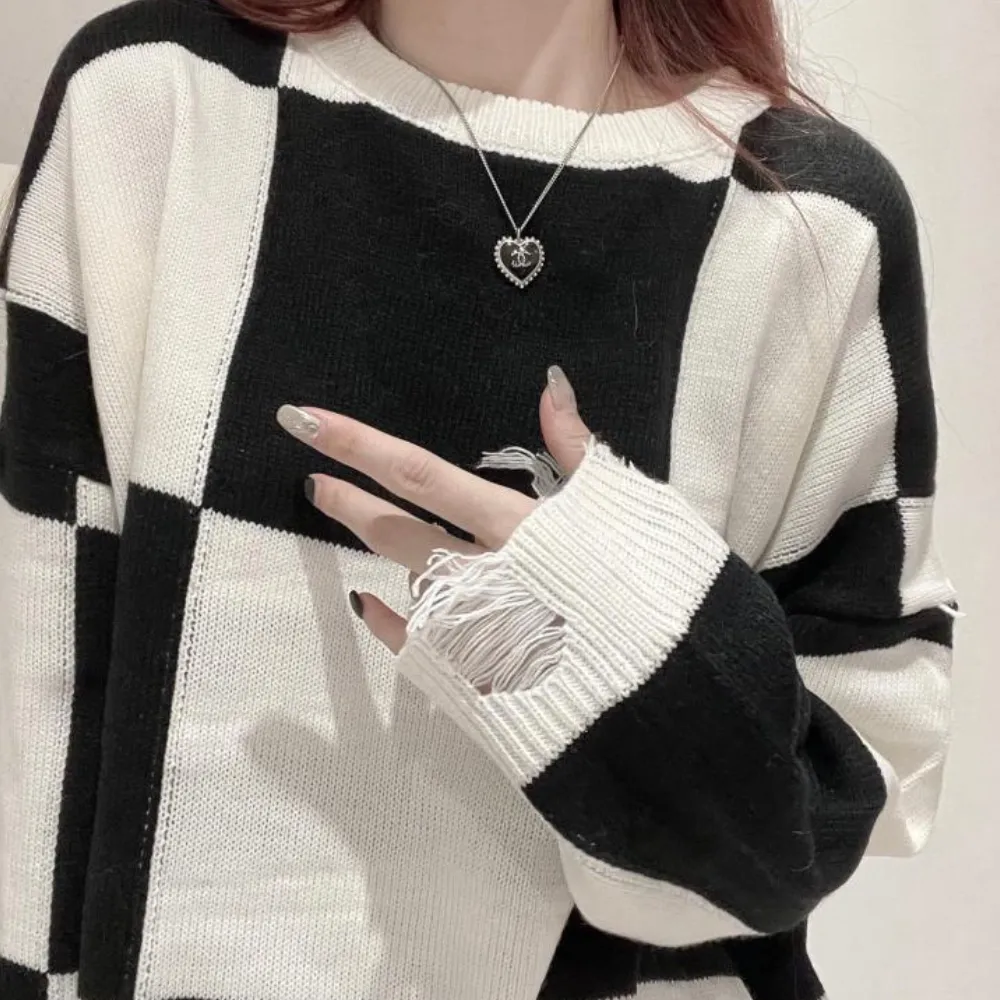 Heidi-Mode | Stil Karierte Lange Pullover für Damen