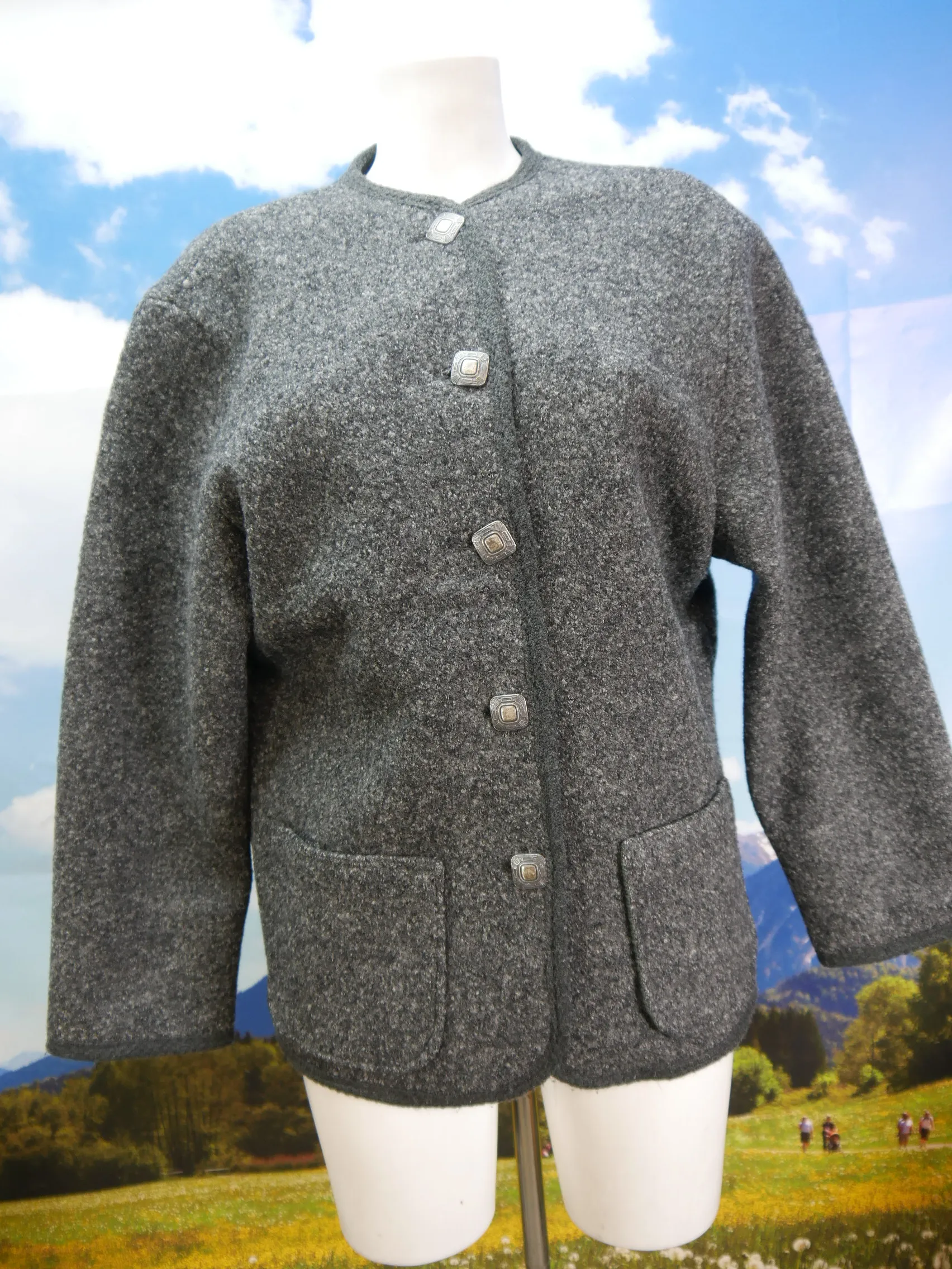 Herrlich schöner Walker grau meliert mit Borte Trachtenjacke Jacke Gr.40