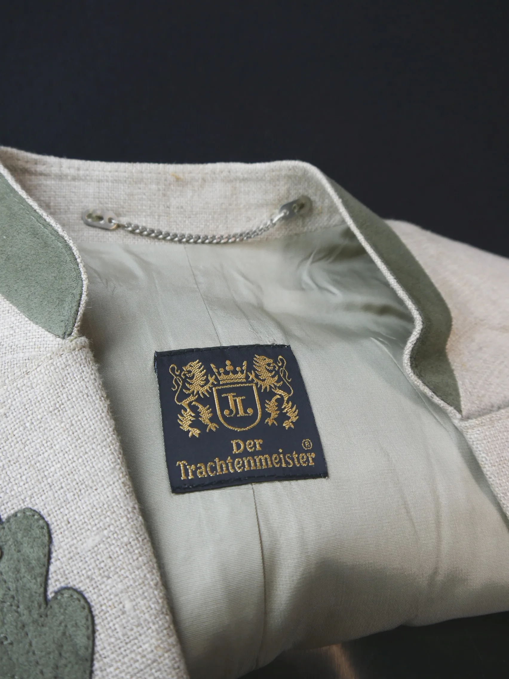 Julius Lang beige mit Applikation großartige Damen Leinen Trachtenjacke Gr.36