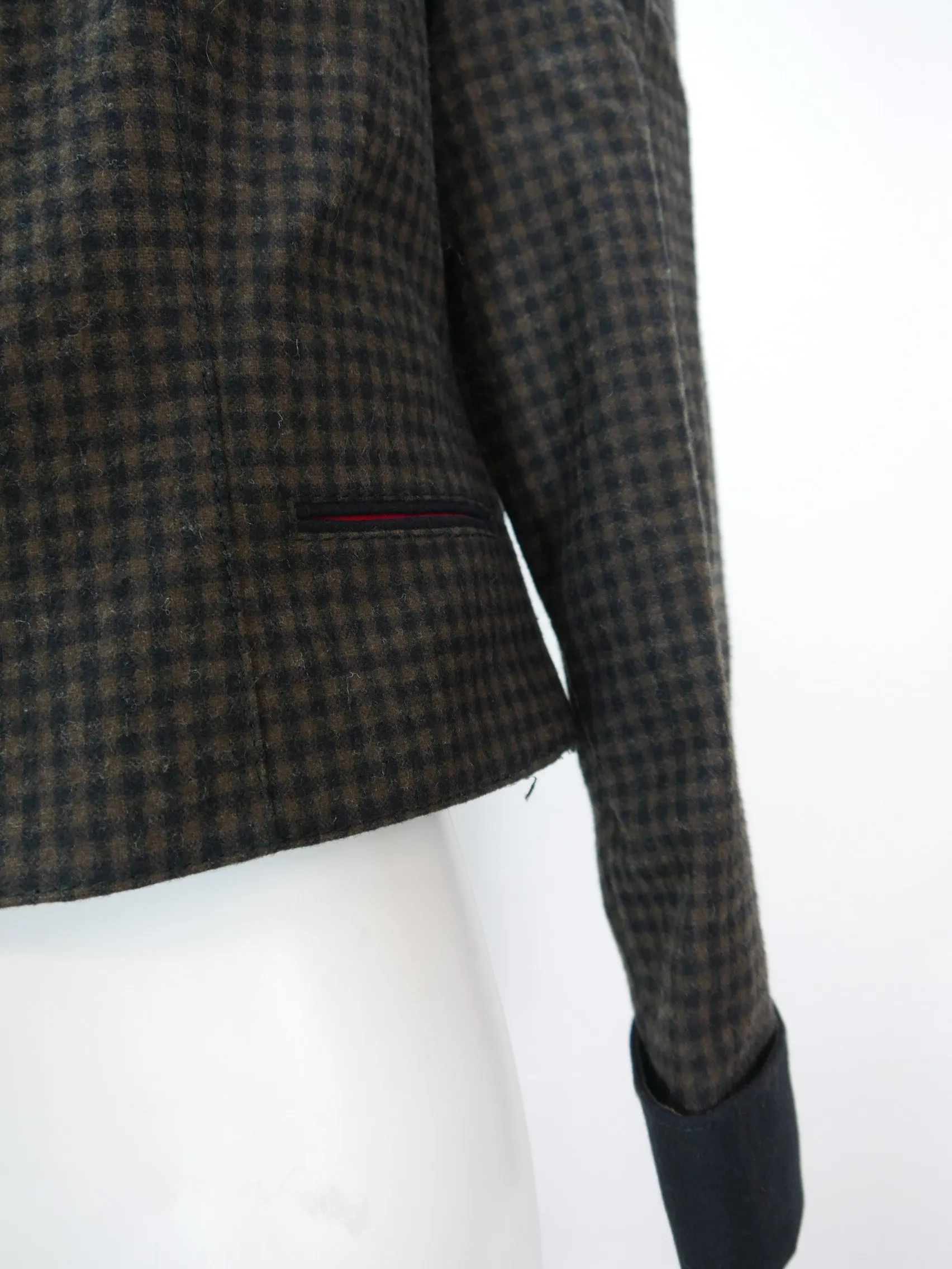 Julius Lang schwarz braun kariert mit Wienernaht kurze Trachtenjacke Jacke Gr.42