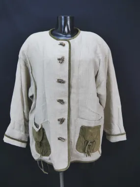 Landhaus Emotion beige mit Leder rustikale Damen Leinen Trachtenjacke Gr.38