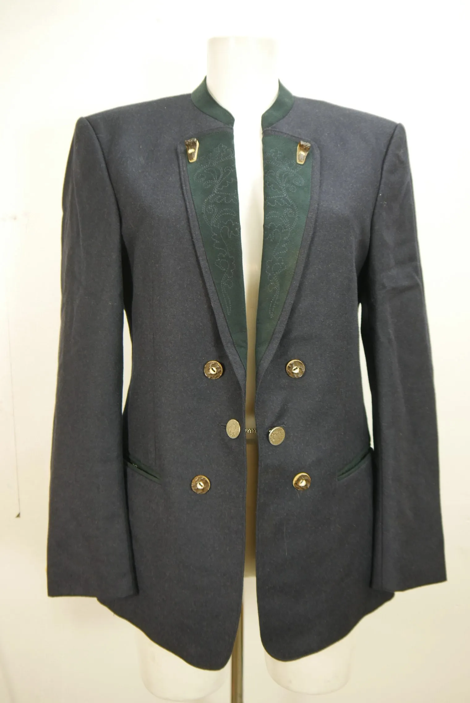 Loden Janker neuwertig blau Leder Revers Stickerei Traunsee Trachtenjacke Gr.46
