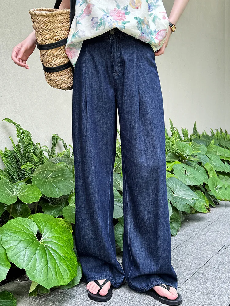 Luxi -dünne Jeans für den Sommer für Frauen 2024 Neu atmungsaktiv und kühle, hohe Taille Wide Bein Casual Hosen 68070