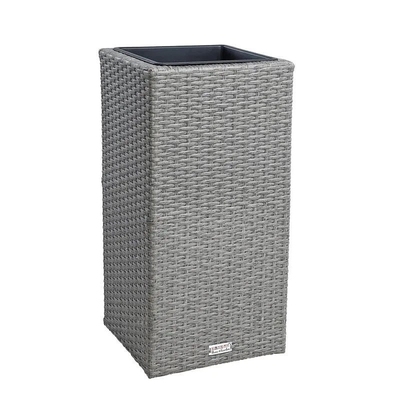Polyrattan Blumenkübel Pflanzkübel 60 cm Rattan Blumentopf Übertopf Grau-Mix