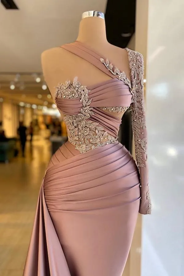 Schöne Abendkleider Lang Dusty Rosa | Abiballkleider mit Spitzenärmel