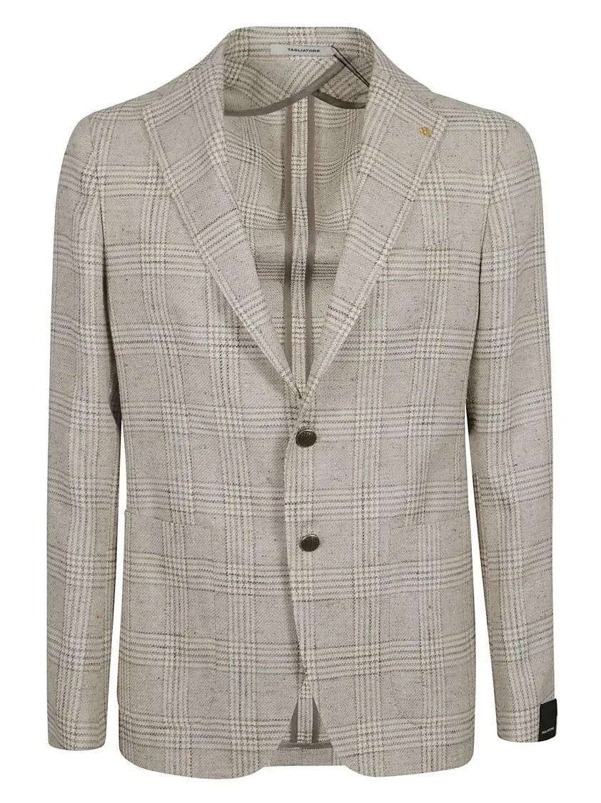   Tagliatore  Ivory Check Pattern Blazer Neutrals  Blazer 